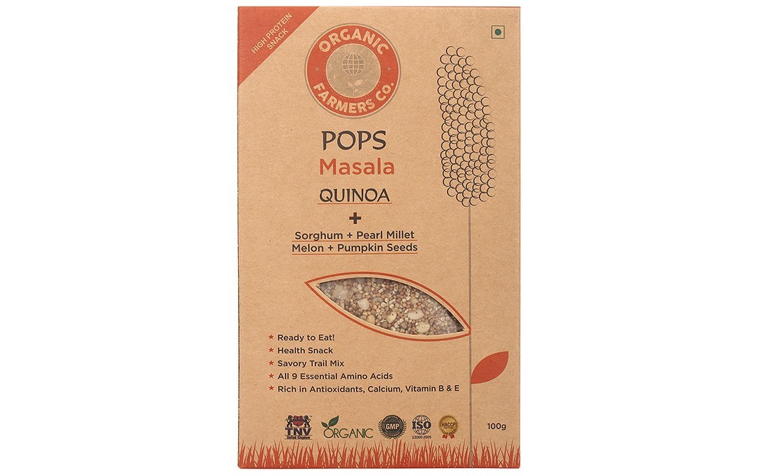 Organic Farmers Co. Pops Masala Quinoa + Sorghum + Pearl Millet Melon + Pumpkin Seeds   Box  100 grams